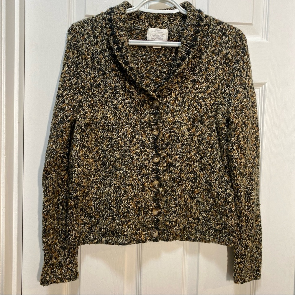 Vintage Embroidered Christopher & Banks Black and Tan Knit Cardigan Women’s S